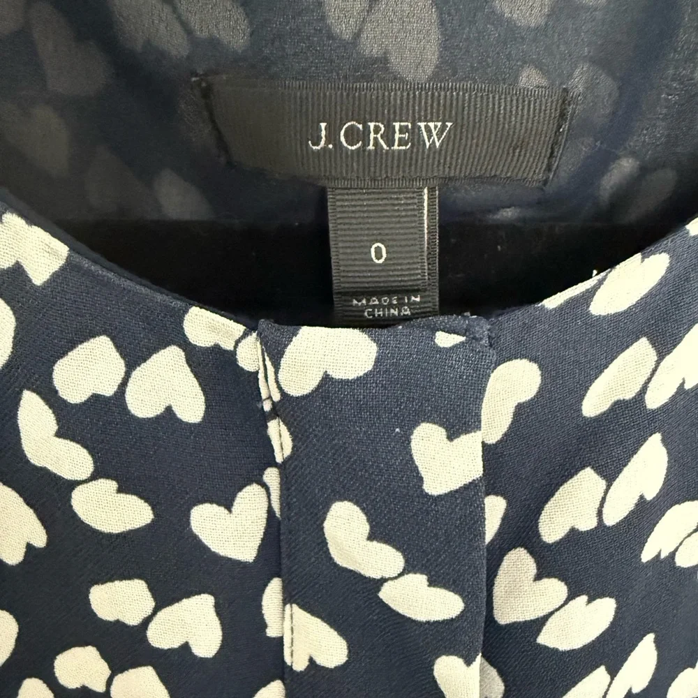 J. Crew Half-Placket Sheath Dress in Navy Blue and White Tossed Hearts Size 0 - Picture 6 of 13